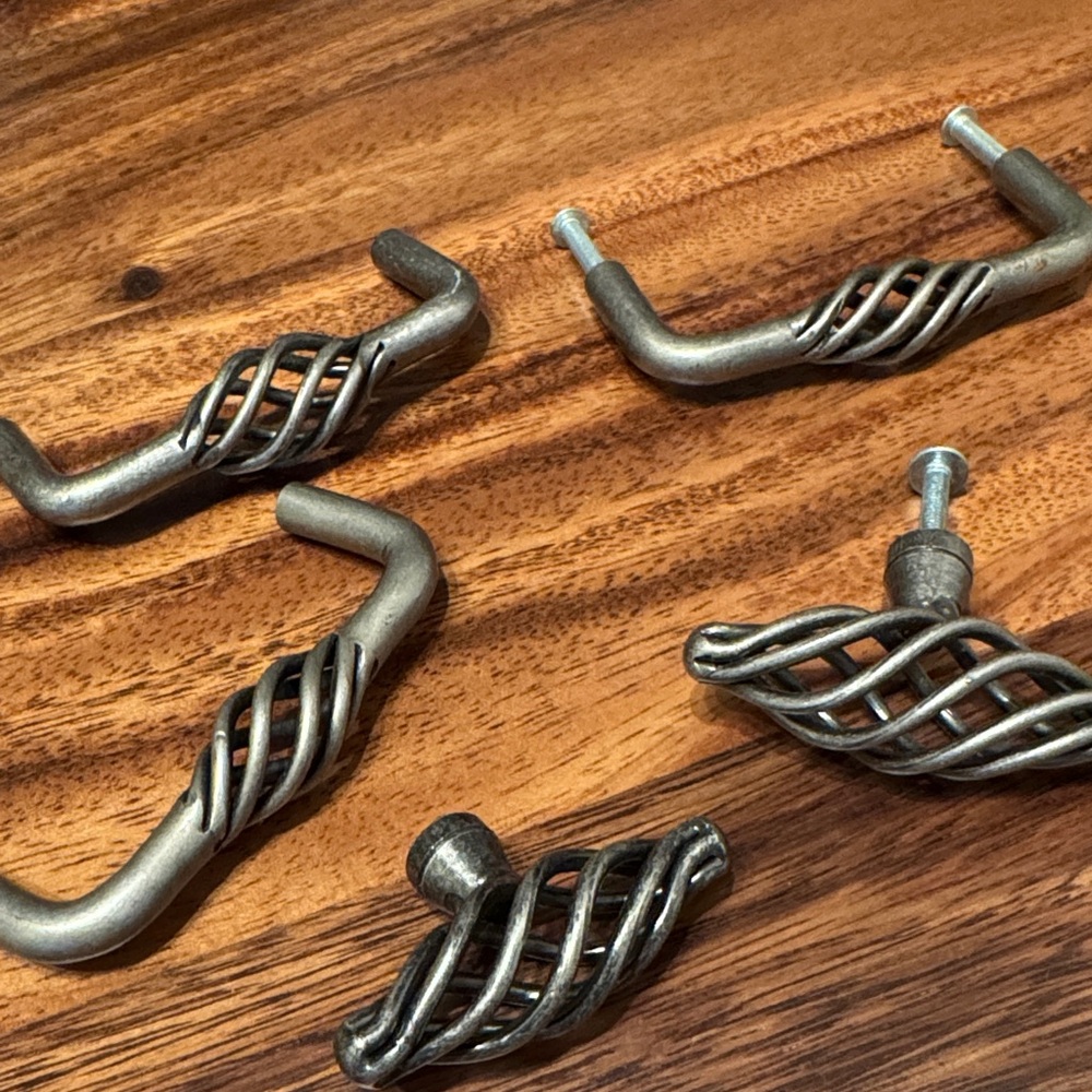Metal Twisted Cage Drawer Pulls - Antique Silver Tone (Set)